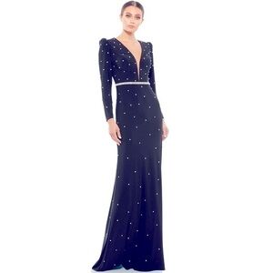 Mac Duggal Ieena Glittering rhinestones embellish plunging column Evening Gown